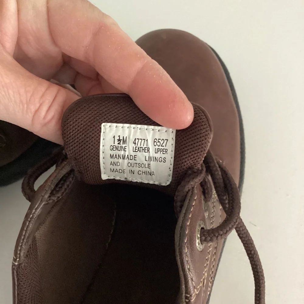 Timberland Oxford Shoes Brown Genuine Leather Lace Up Kids Boys Size 1.5 WORN 2x
